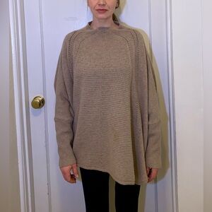 VGUC Nordstrom 100% Cashmere Tan Sweater Poncho Loose Flowy Shapeless Knit Tunic